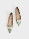 CHARLES & KEITH Leather Pointed-Toe Beaded Ballerinas Green