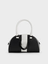 CHARLES & KEITH Gabine Two-Tone Leather Top Handle Bag Black