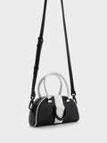 CHARLES & KEITH Gabine Two-Tone Leather Top Handle Bag Black