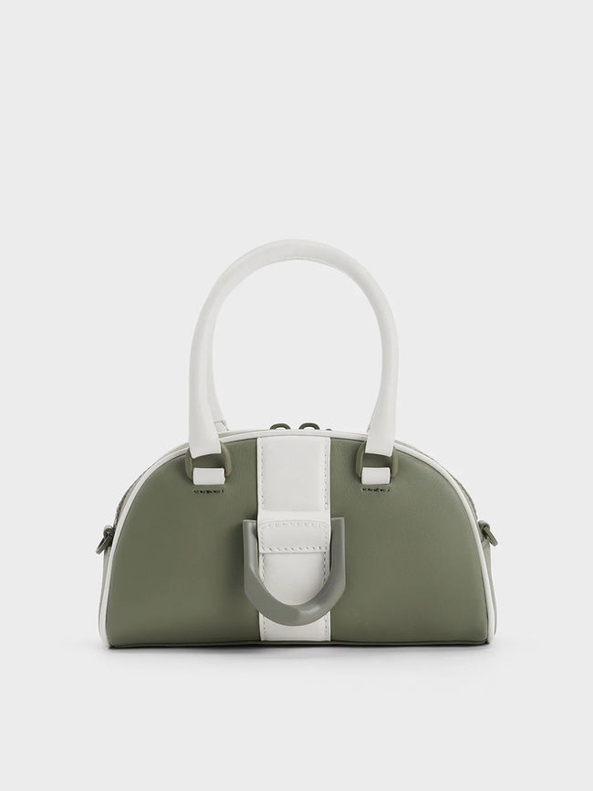 CHARLES & KEITH Gabine Two-Tone Leather Top Handle Bag  Sage Green