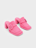 CHARLES & KEITH Sinead Woven Buckled Loafer Mules Pink