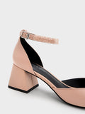 CHARLES & KEITH Beaded Ankle-Strap D'Orsay Pumps Nude