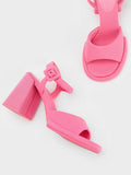 CHARLES & KEITH Sinead Woven Trapeze Heel Buckled Sandals Pink