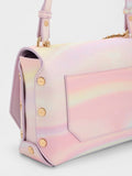 CHARLES & KEITH Swirl-Print Metallic Accent Front Flap Bag Pearl