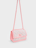 CHARLES & KEITH Micaela Tweed Quilted Chain Bag Pink