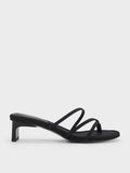 Women Blade Heel Thong Sandals Black Textured