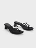 Women Blade Heel Thong Sandals Black Textured