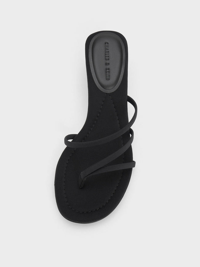 Women Blade Heel Thong Sandals Black Textured