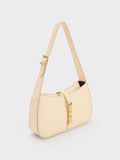 CHARLES & KEITH Cesia Metallic Accent Shoulder Bag Beige