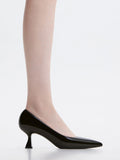 CHARLES & KEITH Women Pointed Toe Flare Heel Pumps Black Box