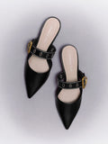 CHARLES & KEITH Sepphe Metallic Buckle Pointed-Toe Heeled Mules Black
