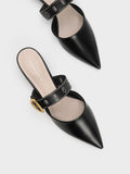 CHARLES & KEITH Sepphe Metallic Buckle Pointed-Toe Heeled Mules Black