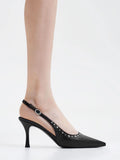 Studded Pointed-Toe Slingback Pumps
