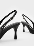 Studded Pointed-Toe Slingback Pumps