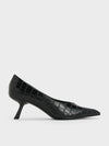 CHARLES & KEITH Women Croc Effect Slant Heel Pumps  Animal Print Black Animal Print Black