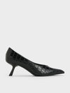 Croc-Effect Slant Heel Pumps  Animal Print Black