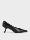 CHARLES & KEITH Women Croc Effect Slant Heel Pumps  Animal Print Black Animal Print Black