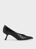 Croc-Effect Slant Heel Pumps  Animal Print Black