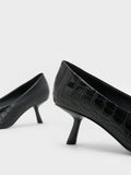 Croc-Effect Slant Heel Pumps  Animal Print Black