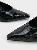 Croc-Effect Slant Heel Pumps  Animal Print Black