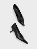 Croc-Effect Slant Heel Pumps  Animal Print Black