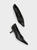 CHARLES & KEITH Women Croc Effect Slant Heel Pumps  Animal Print Black Animal Print Black