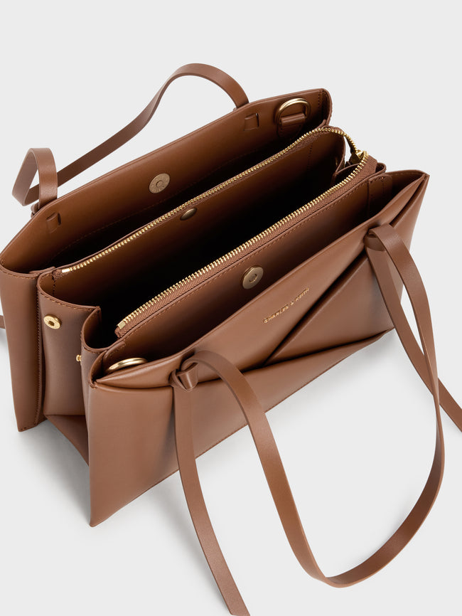 CHARLES & KEITH Women Midori Geometric Tote Bag_Chocolate