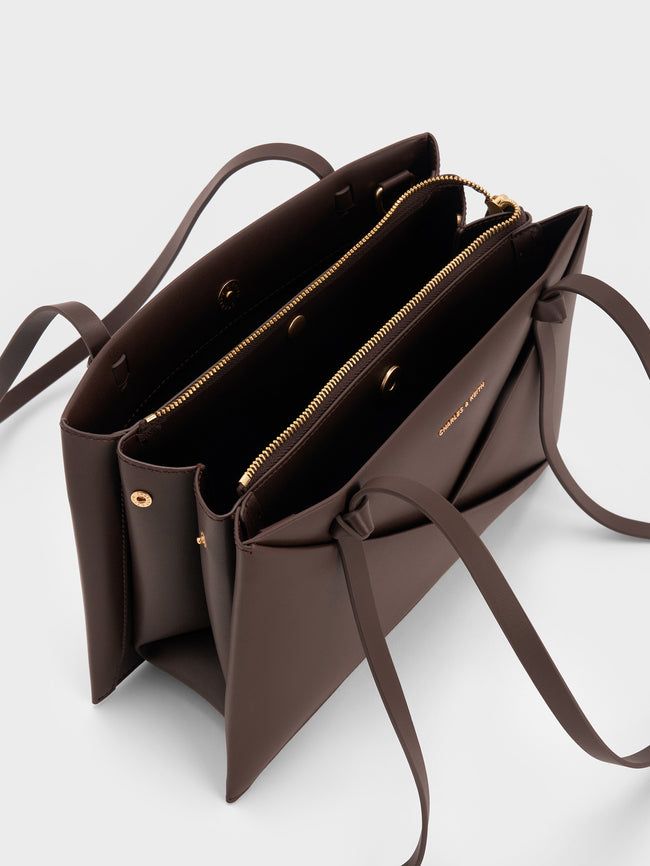 CHARLES & KEITH Women Midori Geometric Tote Bag_Espresso Brown