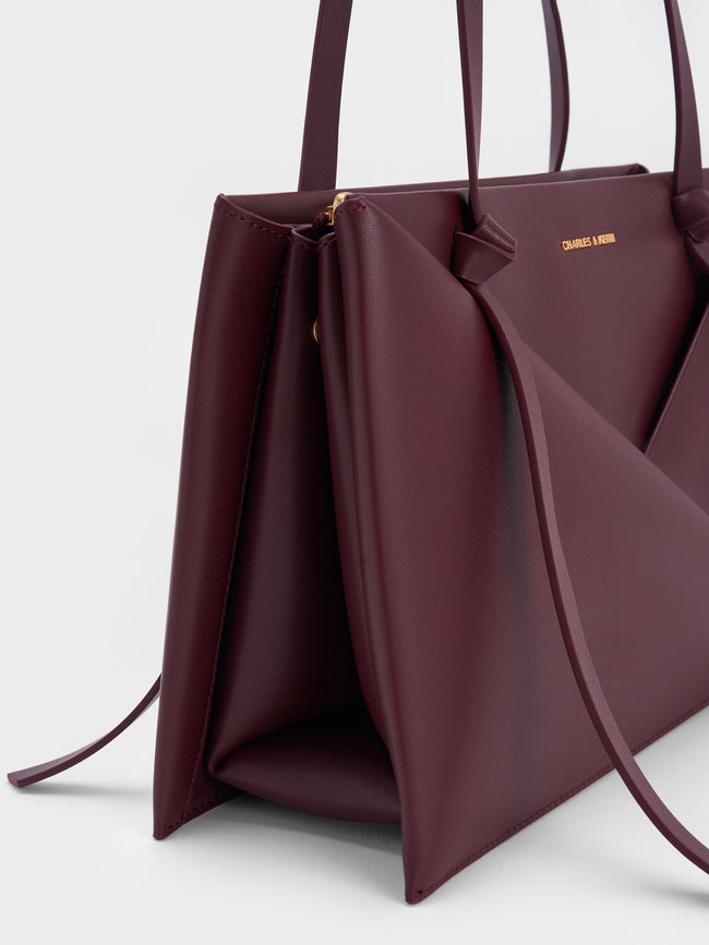 CHARLES & KEITH Women Midori Geometric Tote Bag_Wineberry Red