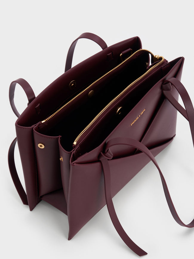 CHARLES & KEITH Women Midori Geometric Tote Bag_Wineberry Red