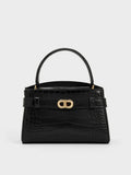 CHARLES & KEITH Women Aubrielle Croc-Effect Top Handle Bag Black