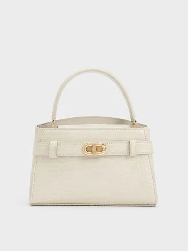 CHARLES & KEITH Women Aubrielle Croc-Effect Top Handle Bag_Ivory