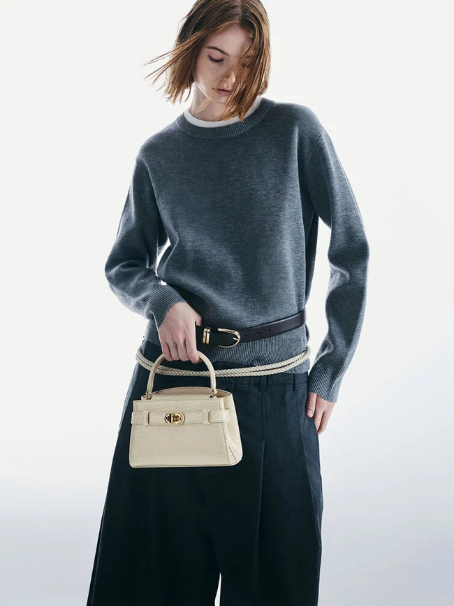 CHARLES & KEITH Women Aubrielle Croc-Effect Top Handle Bag_Ivory
