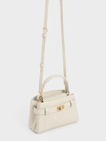 CHARLES & KEITH Women Aubrielle Croc-Effect Top Handle Bag_Ivory