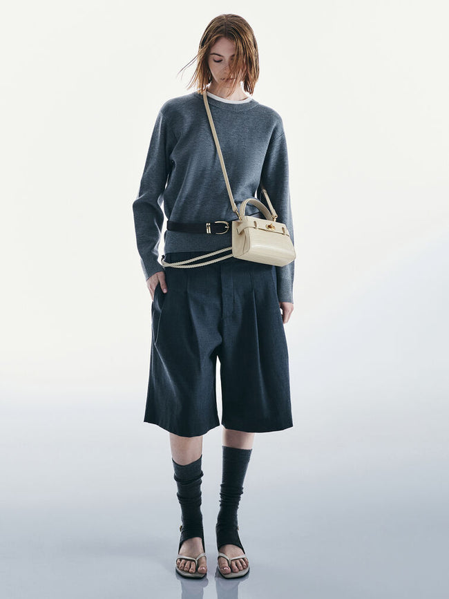 CHARLES & KEITH Women Aubrielle Croc-Effect Top Handle Bag_Ivory