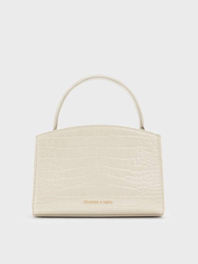 CHARLES & KEITH Women Aubrielle Croc-Effect Top Handle Bag_Ivory