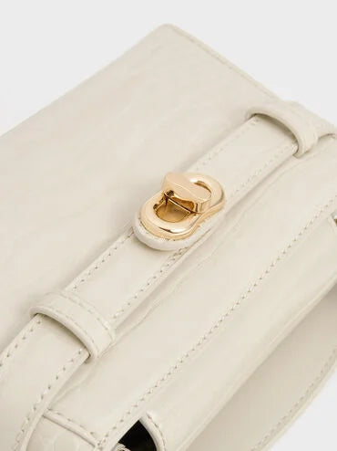 CHARLES & KEITH Women Aubrielle Croc-Effect Top Handle Bag_Ivory