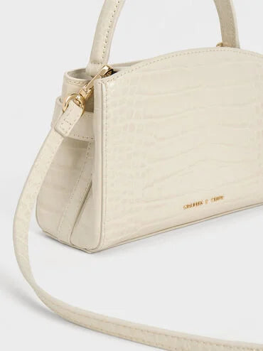 CHARLES & KEITH Women Aubrielle Croc-Effect Top Handle Bag_Ivory
