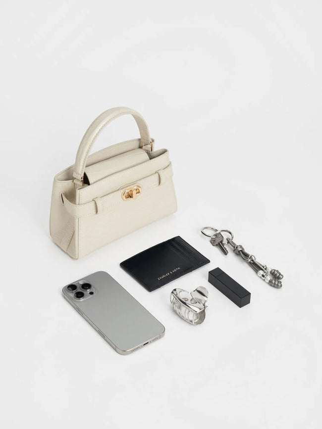 CHARLES & KEITH Women Aubrielle Croc-Effect Top Handle Bag_Ivory