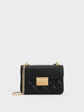 CHARLES & KEITH Quilted Push-Lock Chain-Handle Bag Black