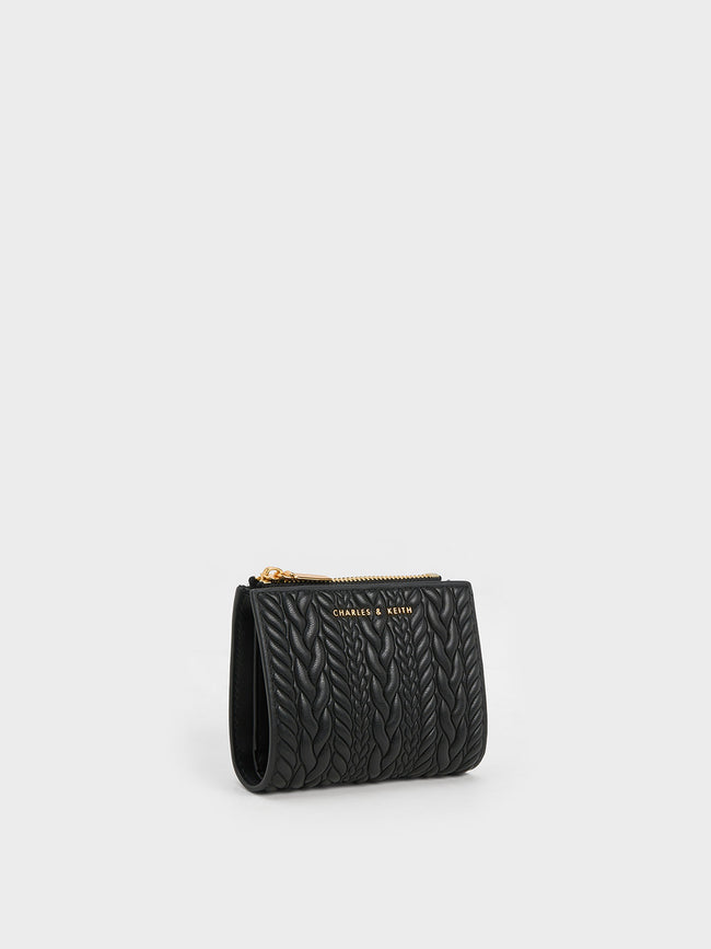 CHARLES & KEITH Women Apolline Textured Top-Zip Wallet_Black