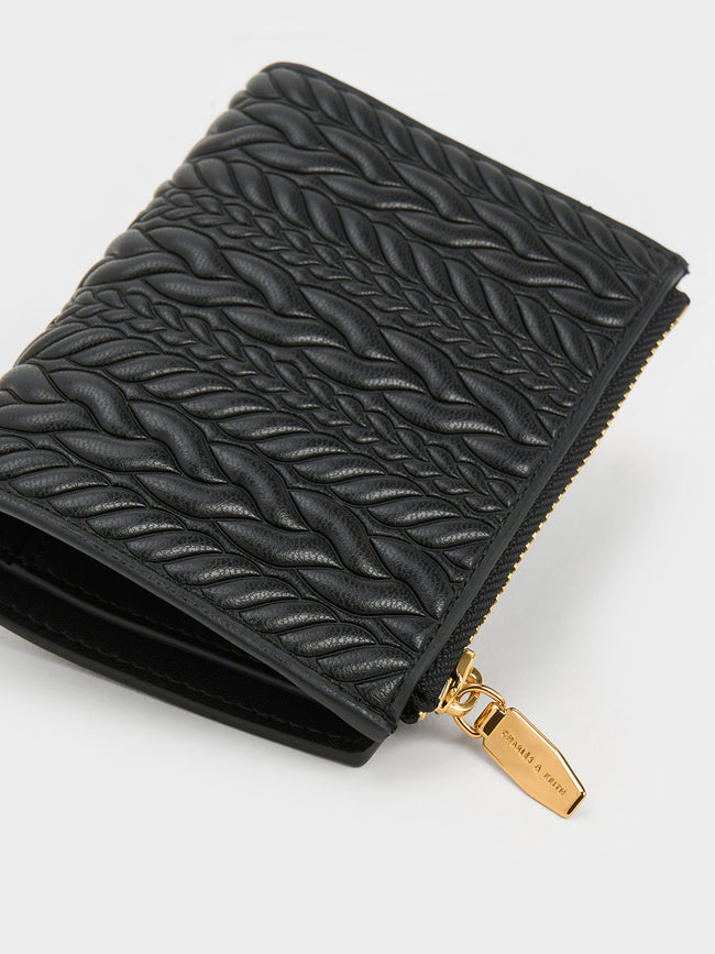 CHARLES & KEITH Women Apolline Textured Top-Zip Wallet_Black