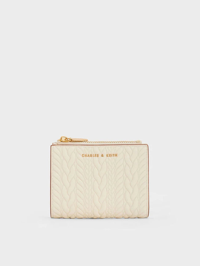 CHARLES & KEITH Women Apolline Textured Top-Zip Wallet_Cream