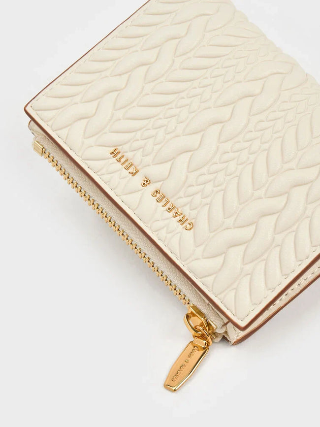 CHARLES & KEITH Women Apolline Textured Top-Zip Wallet_Cream