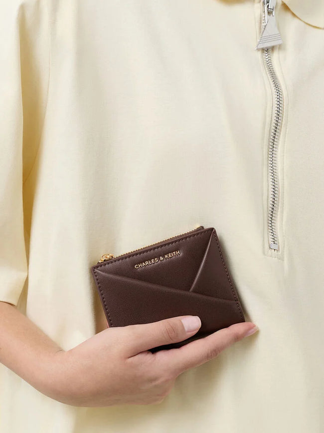 CHARLES & KEITH Women Midori Geometric Top-Zip Wallet_Expresso Brown