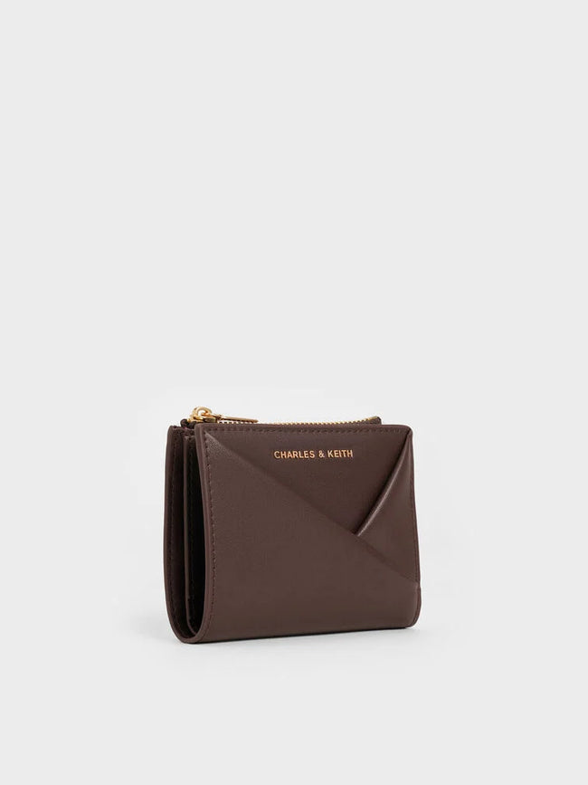 CHARLES & KEITH Women Midori Geometric Top-Zip Wallet_Expresso Brown