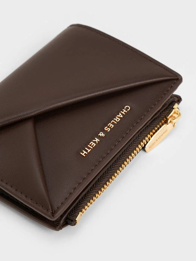 CHARLES & KEITH Women Midori Geometric Top-Zip Wallet_Expresso Brown