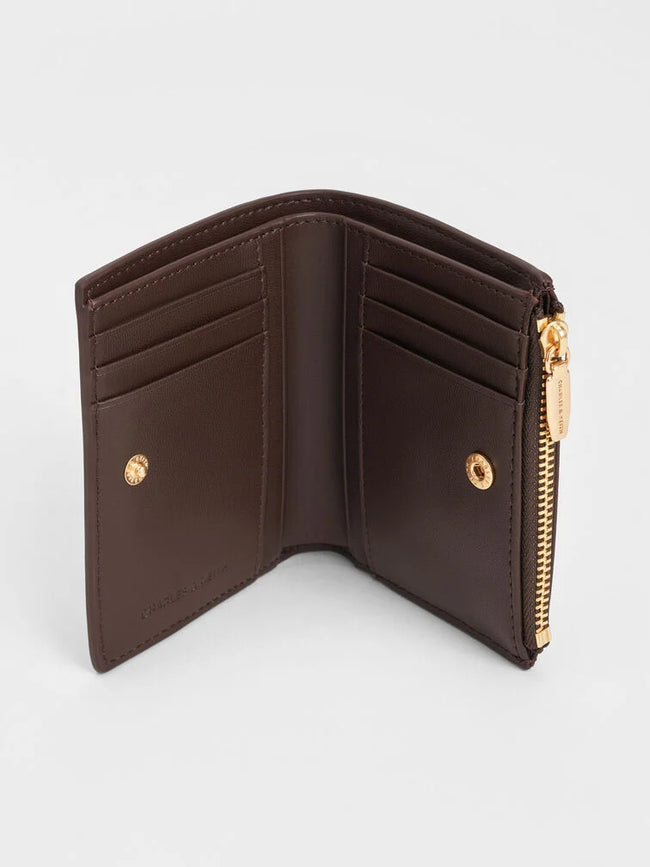 CHARLES & KEITH Women Midori Geometric Top-Zip Wallet_Expresso Brown