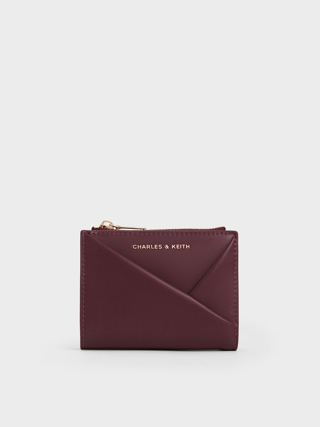 CHARLES & KEITH Women Midori Geometric Top-Zip Wallet_Wineberry Red