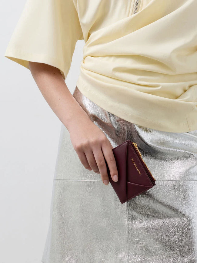 CHARLES & KEITH Women Midori Geometric Top-Zip Wallet_Wineberry Red